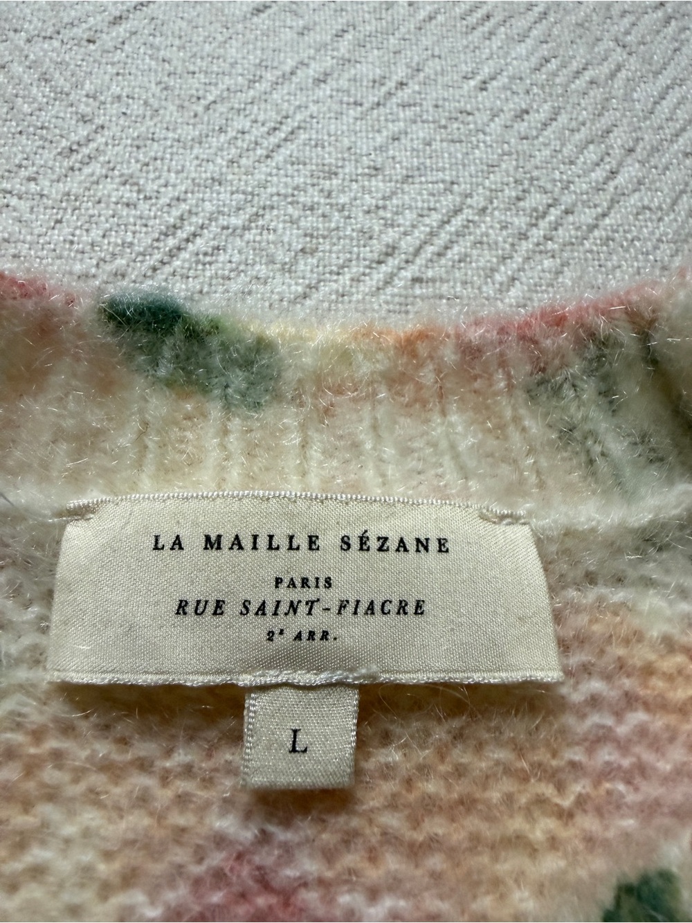 Sézane Malory Mohair Wool Pastel Roses Gold Flecked Sweater L Whimsy Boho Fall - Picture 7 of 9